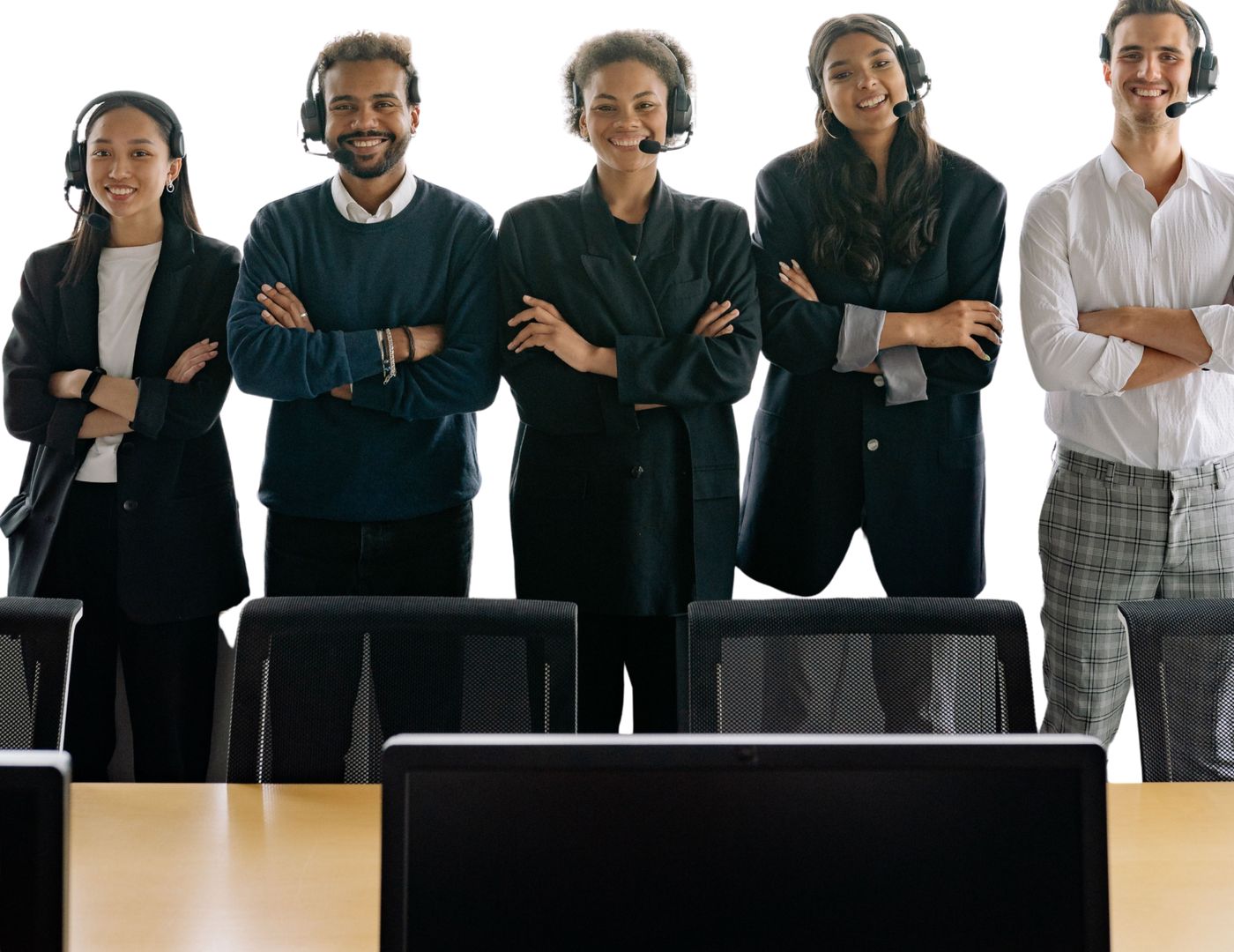 A team of callers with headsets